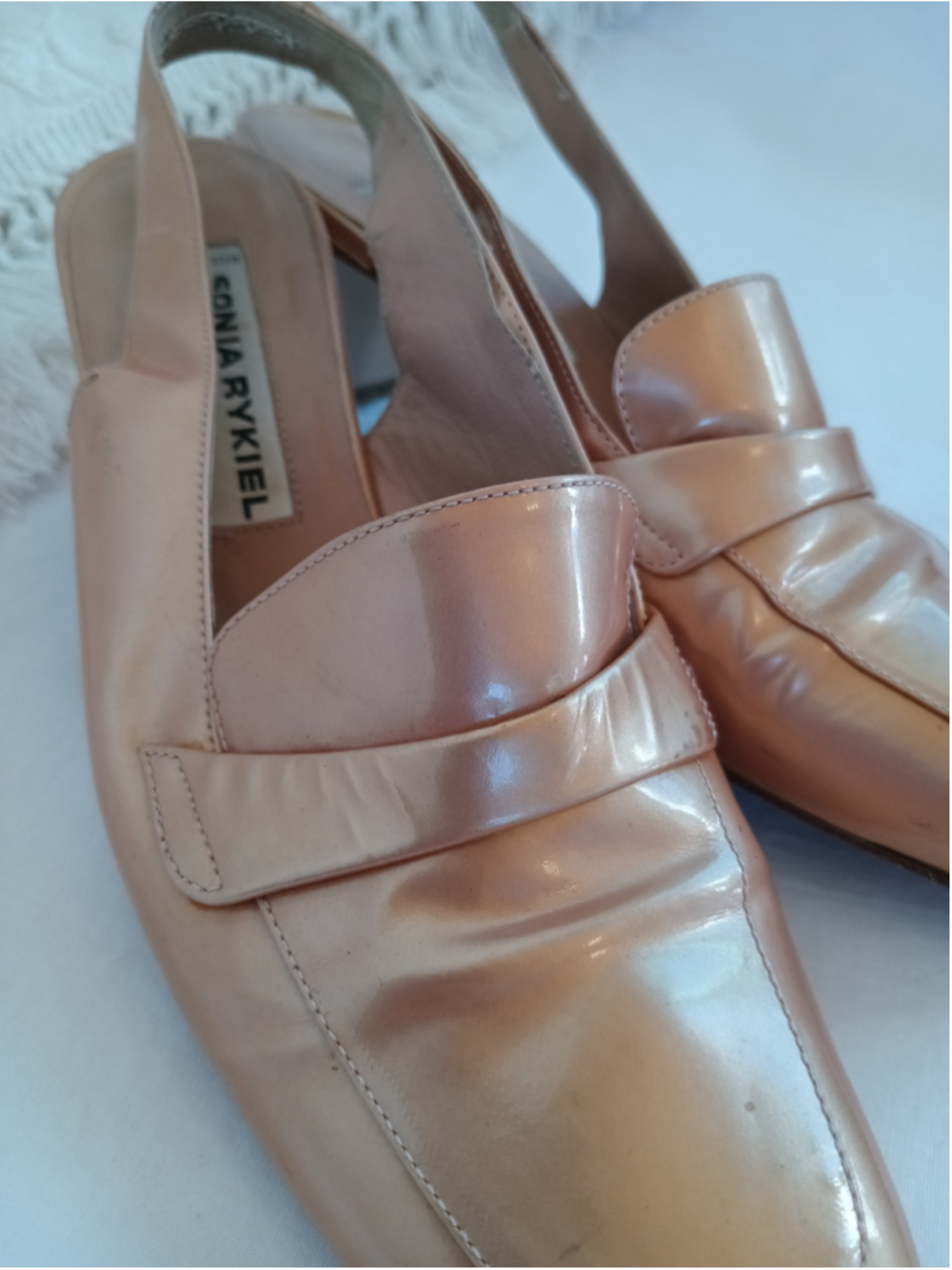 Vintage Sonia Rykiel Paris slingback loafers metallic peach gold champagne retro - Picture 9 of 13
